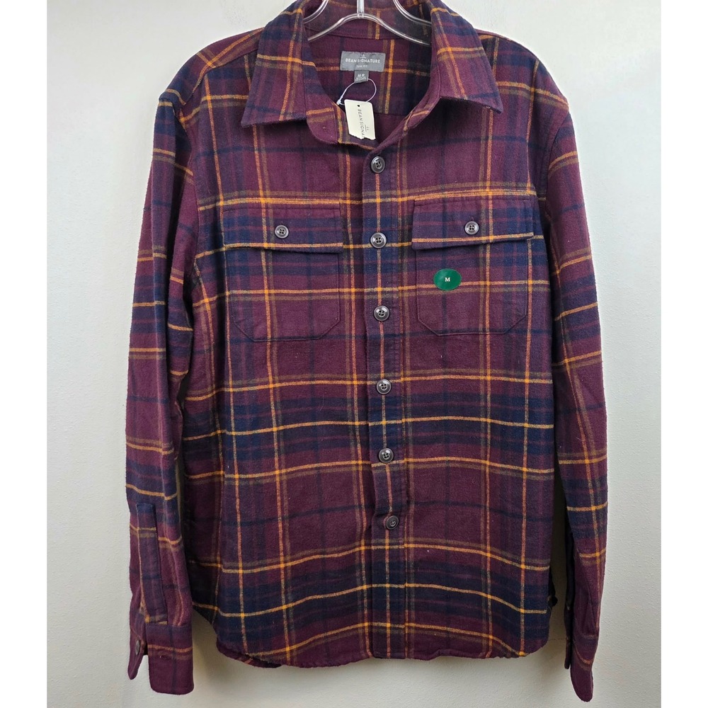 LL Bean Signature 1993 Chamois Cloth Shirt Slim Fit Deep Port Plaid 290020 Men M